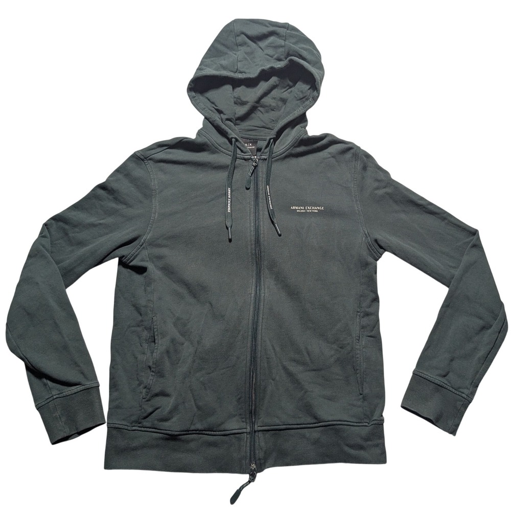 Armani Exchange Milano New York Full Zip Hoodie Green Cotton French Terry Mens S